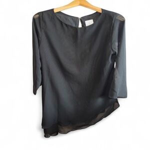 LT LANTING Bride Elegant Black Asymmetrical 3/4 Sheer Sleeve Women's Blouse NWT